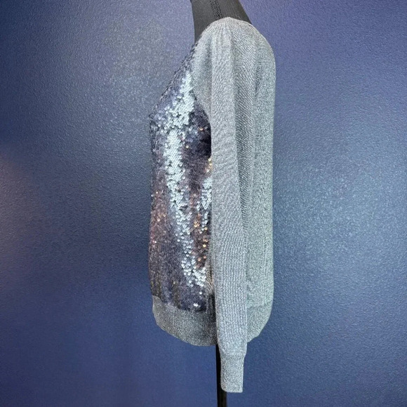 H&M Silver Sequin Front Crew Neck Sweater, Size Large - Picture 5 of 7